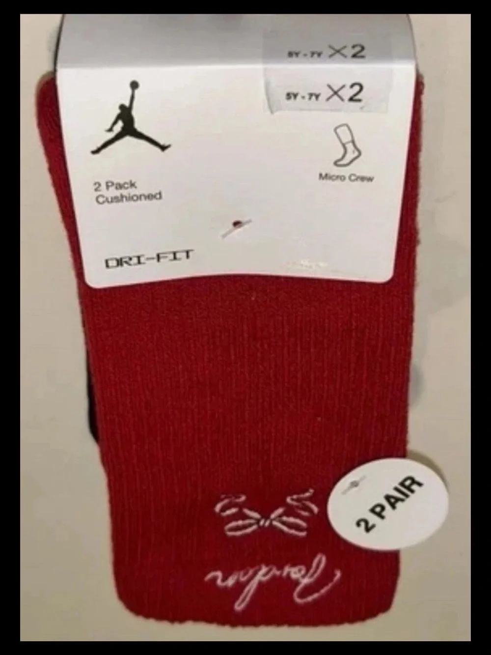 Nike Jumpman Kids Crew Socks 2 Pair Youth 5Y-7Y Red Black w Jordan Logo Cushion